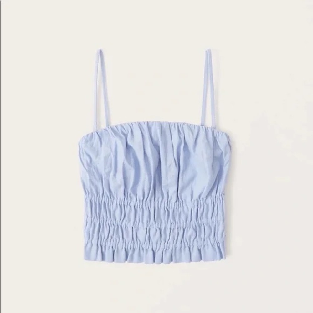 Abercrombie & Fitch Blue Strapless Linen-Blend
Ruched Top
